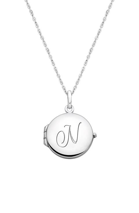 Sterling Silver Round Locket & Engraved Initial 14-16" Necklace