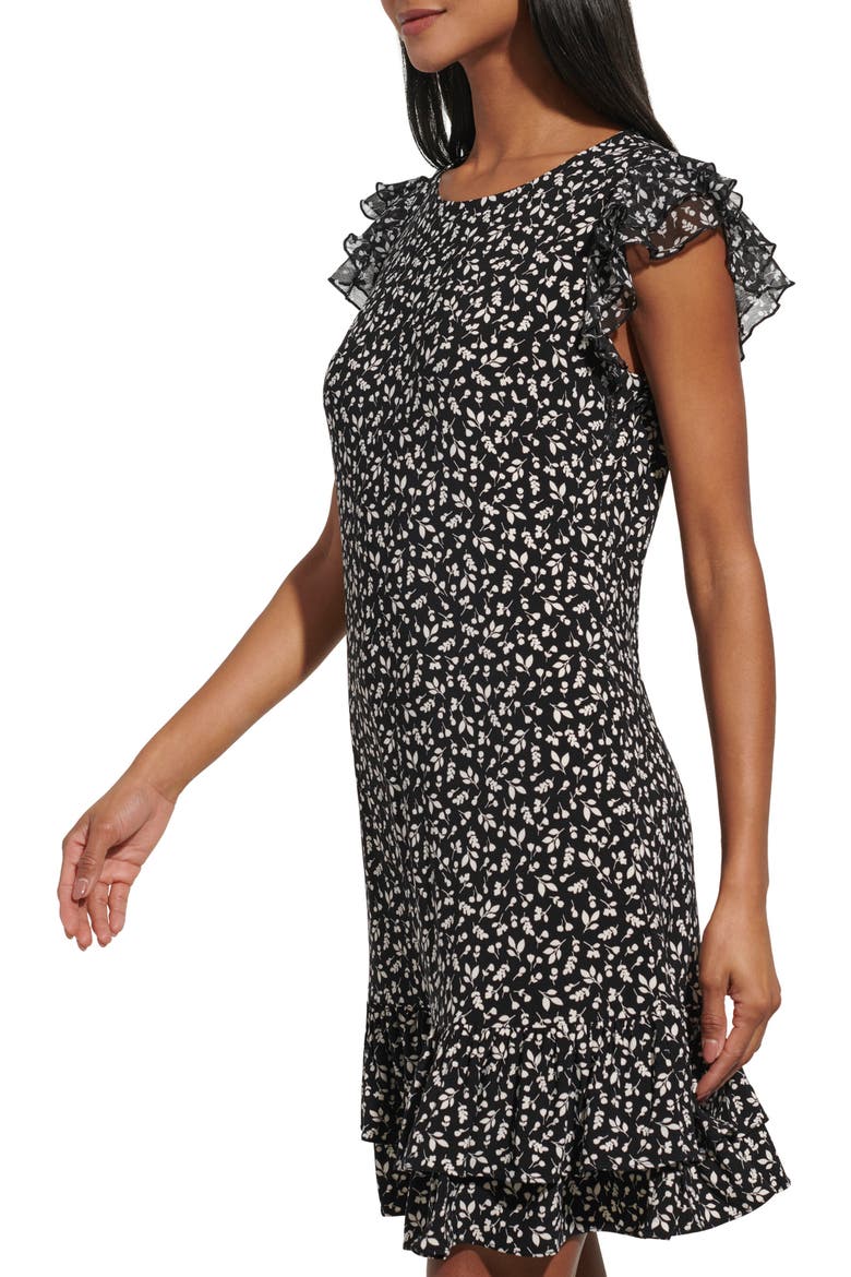 Betty Floral Flutter Sleeve Dress, Alternate, color, BLACK/ IVORY