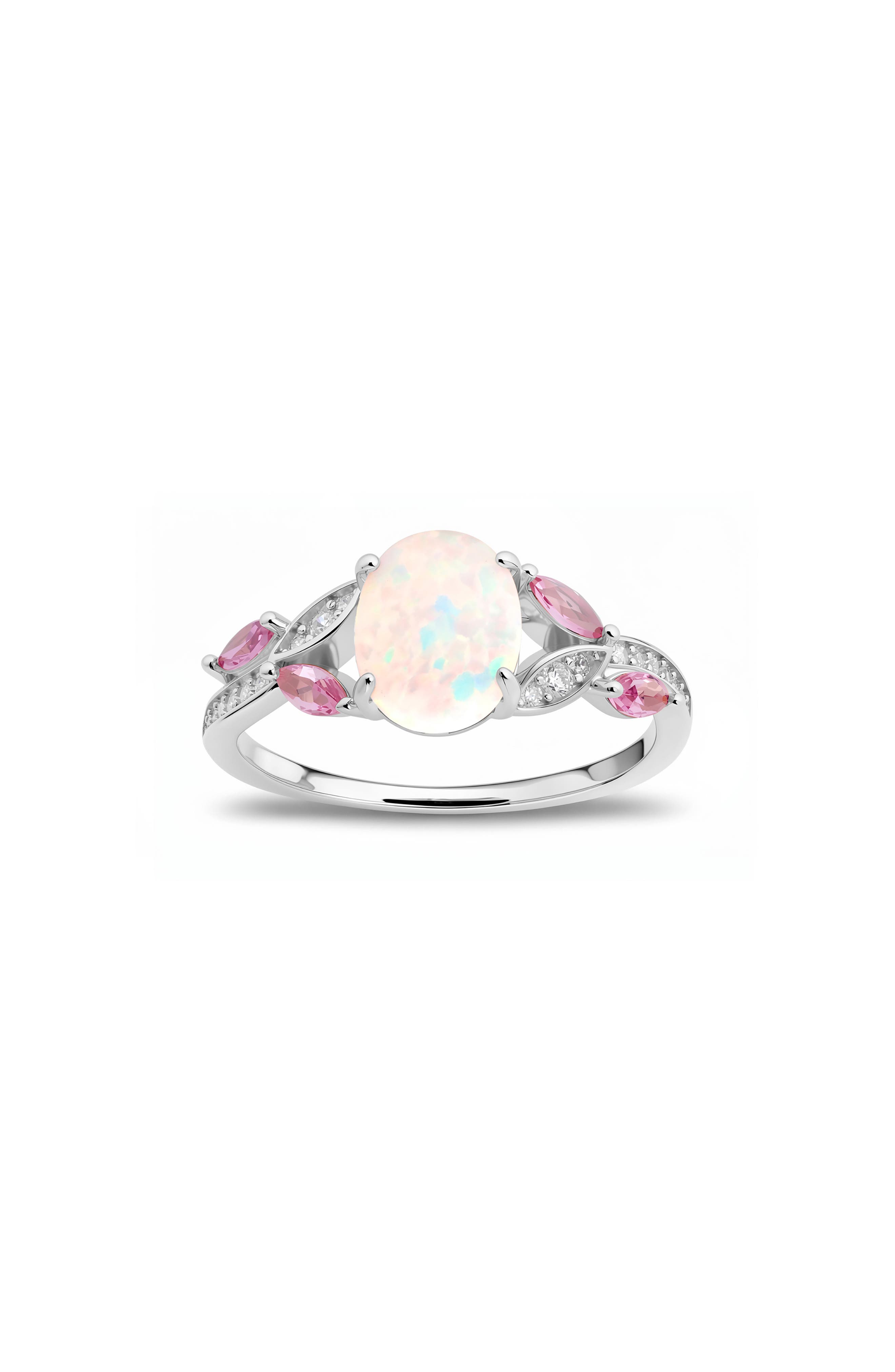 Sterling Silver Oval Cut Opal & Cubic Zirconia Statement Ring