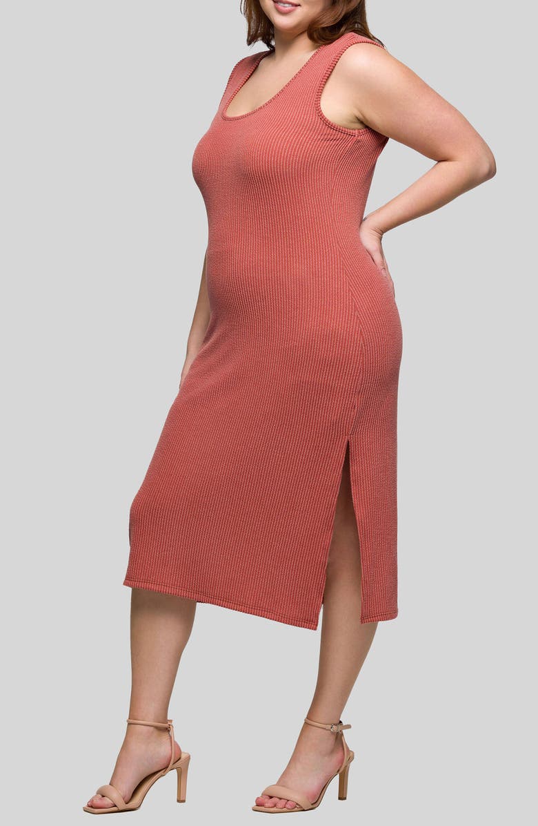 24seven Comfort Apparel Sleeveless Rib Midi Dress, Alternate, color, Brick