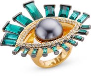 Kurt Geiger London Imitation Pearl & Crystal Evil Eye Cocktail Ring