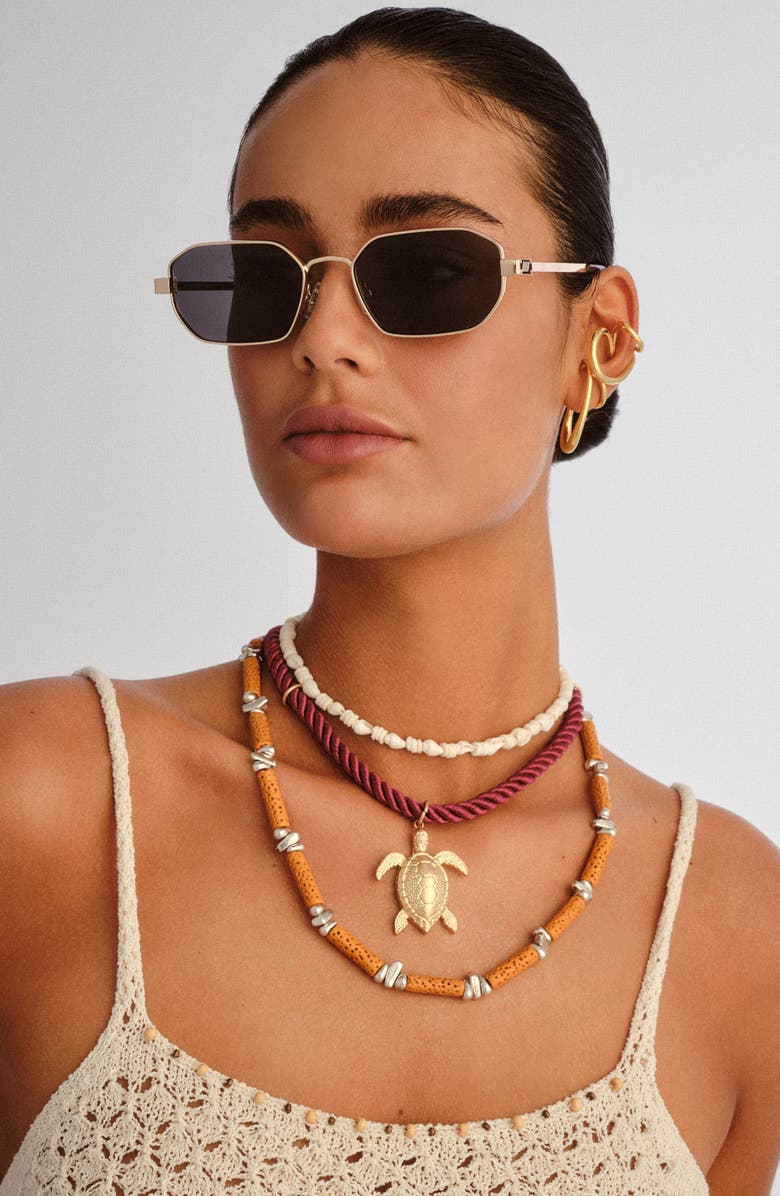 Le Specs Mythic 57mm Square Sunglasses, Alternate, color, Gold / Smoke Mono Polarized