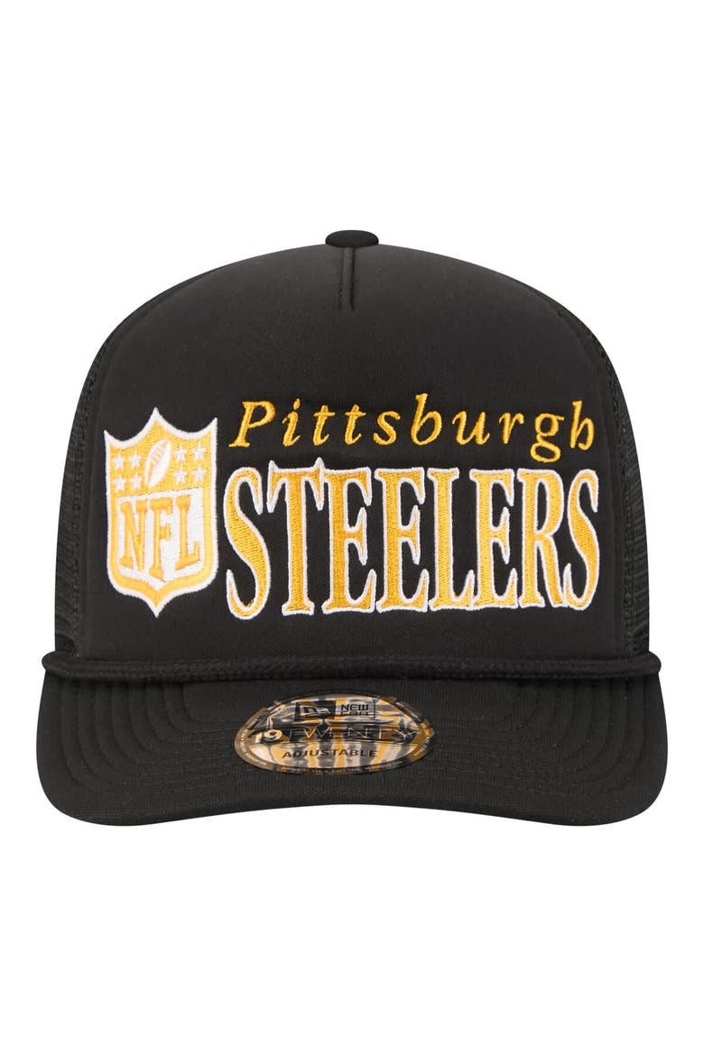 Men's New Era Black Pittsburgh Steelers Throwback Foam 19TWENTY Adjustable Hat, Alternate, color, Black