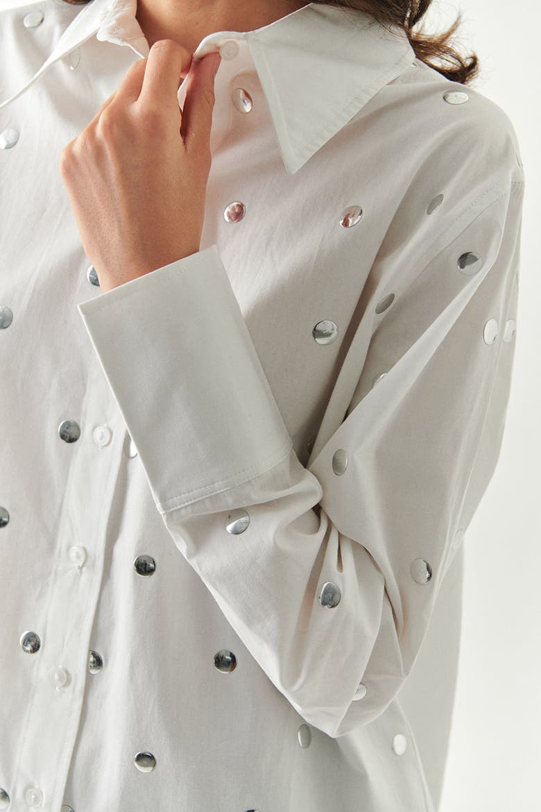 Murphy Long Sleeve Shirt With Metallic Sequin Button Details, Alternate, color, ECRU