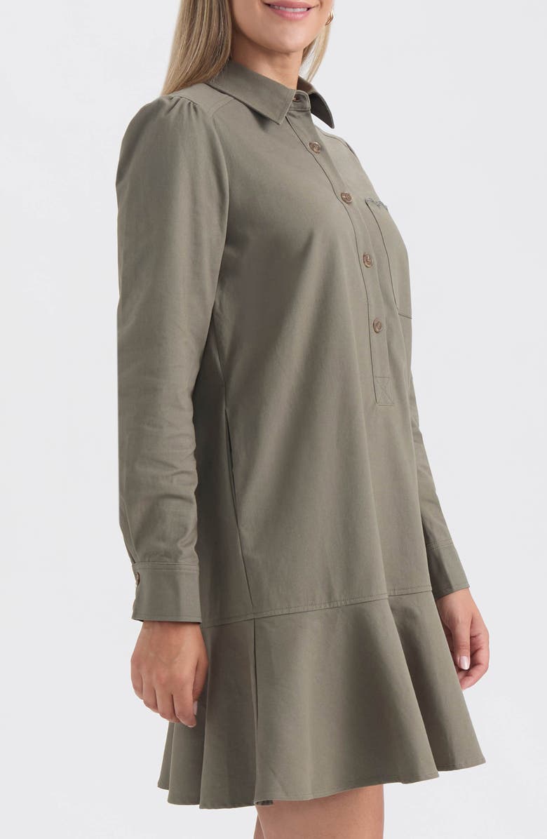 Ellen Tracy Flared Hem Long Sleeve Shirtdress, Alternate, color, Light Olive