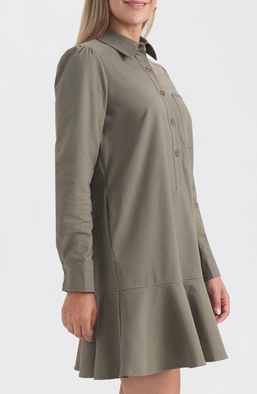 Ellen Tracy Flared Hem Long Sleeve Shirtdress In Green