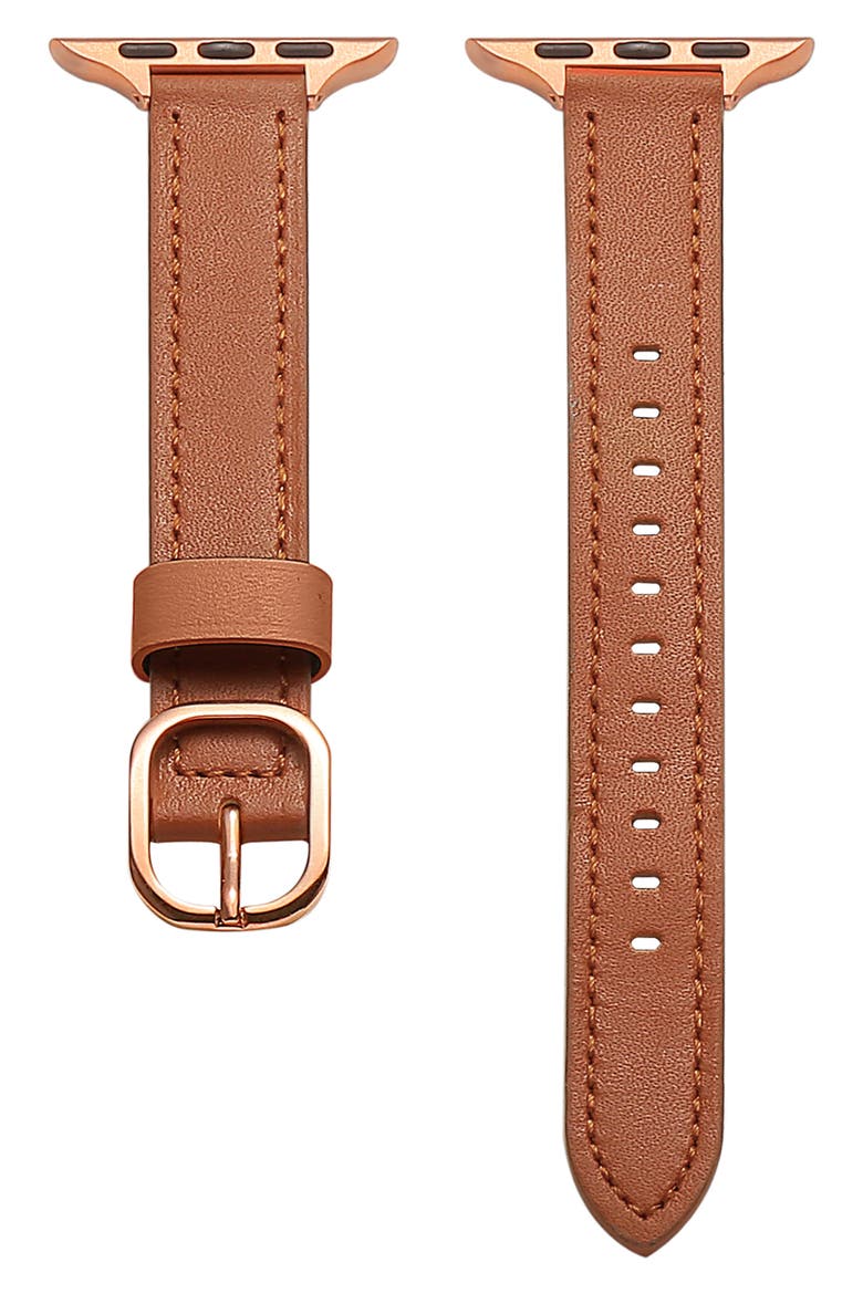 Carmen Skinny Leather Apple Watch® Watchband, Main, color, BROWN