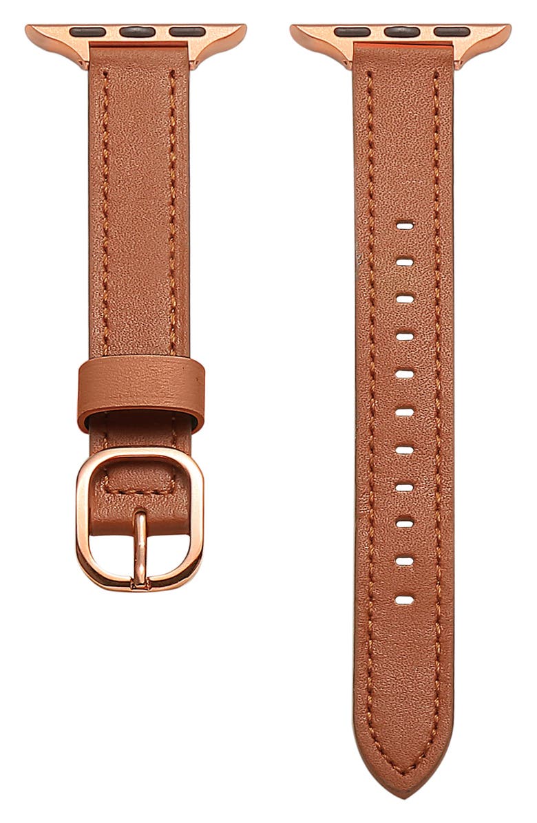 Posh Tech Carmen Skinny Leather Apple Watch<sup>®</sup> Watchband, Main, color, Brown