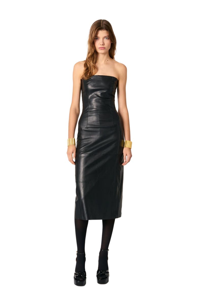 maje Bustier leather midi dress, Main, color, 