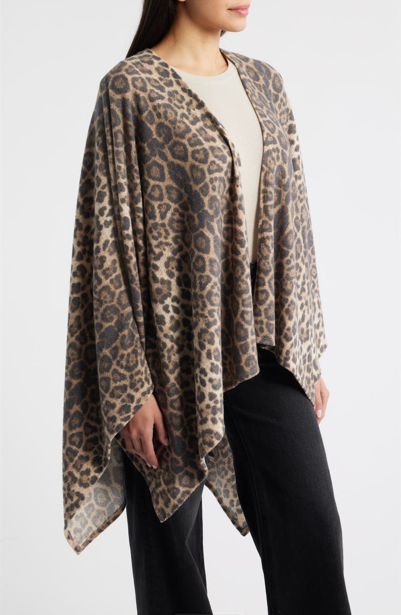 Loveappella Leopard Print Shawl, Alternate, color, Brown