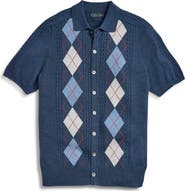 Brooks Brothers Collared Short Sleeve Argyle Cotton Cardigan