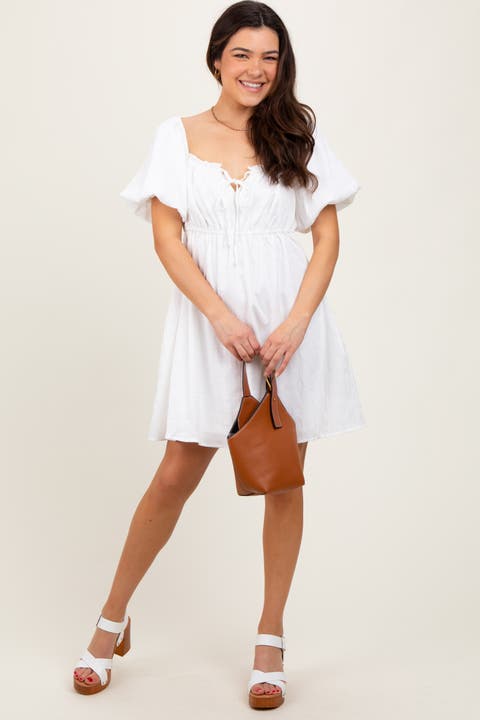 Textured Bubble Sleeve Maternity Mini Dress