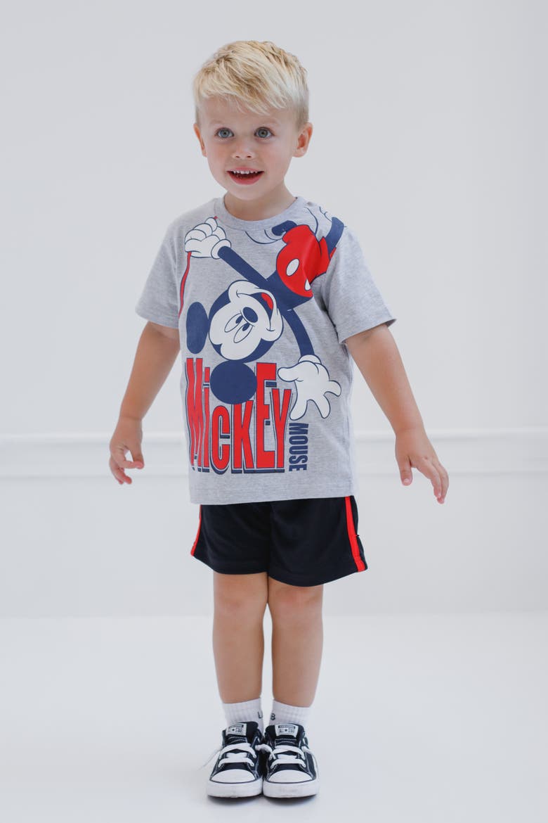Mickey Mouse & Friends T-Shirt & Mesh Shorts Set, Alternate, color, Mickey Heather Grey