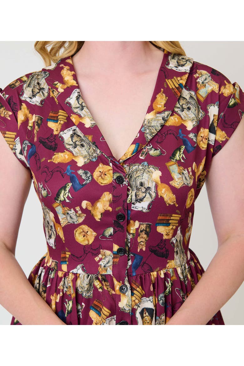 Cafe Swing Dress, Alternate, color, Red Magical Creature Print
