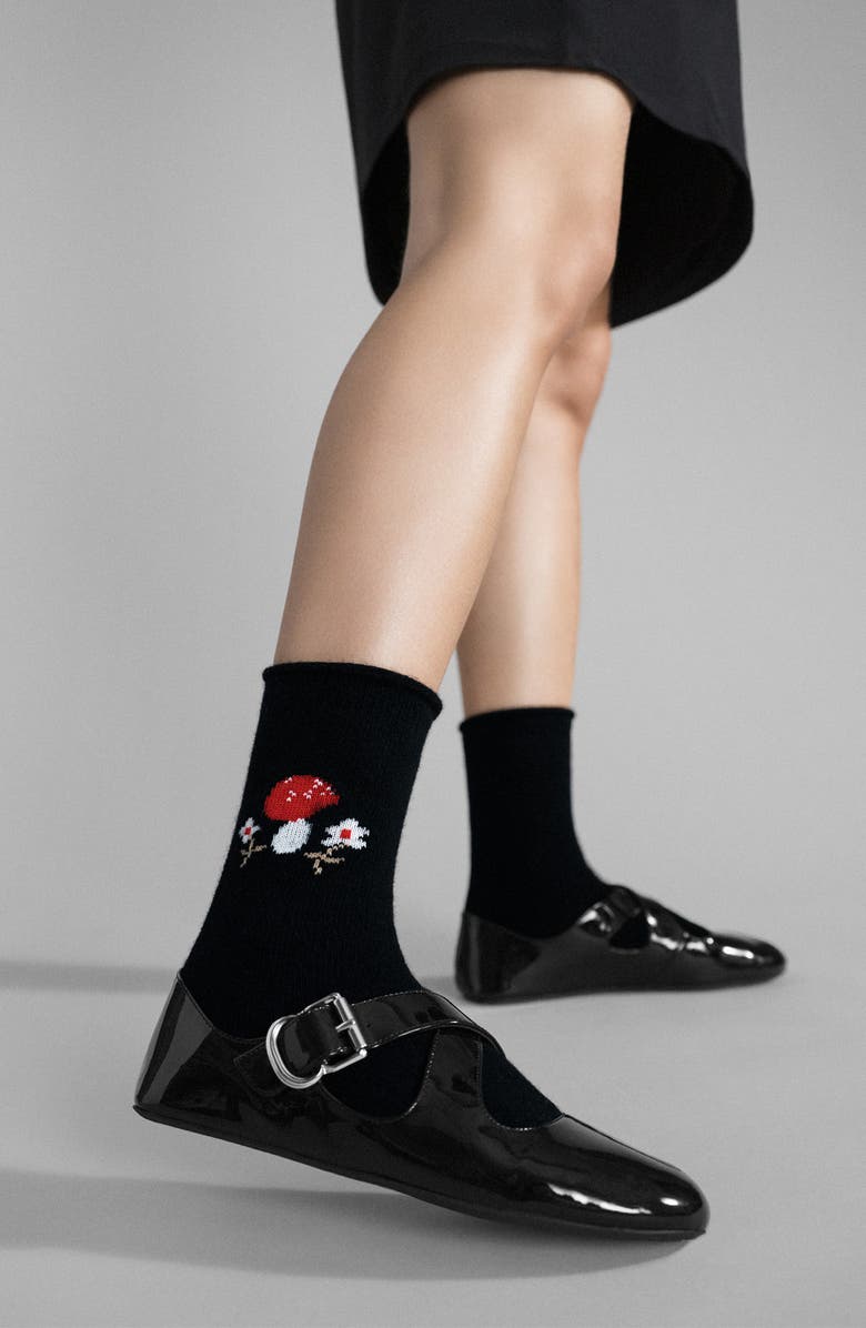 Hansel From Basel Toadstool Merino Wool & Recycled Cashmere Blend Crew Socks, Alternate, color, Black