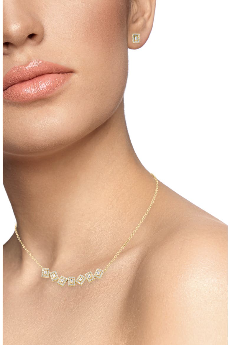 Pavé Cubic Zirconia Scatter Bar Pendant Necklace & Stud Earrings Set, Alternate, color, CLEAR/ GOLD
