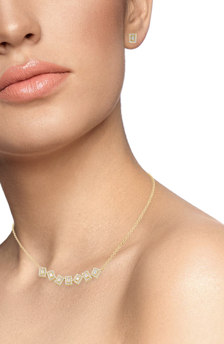 CZ by Kenneth Jay Lane Pavé Cubic Zirconia Scatter Bar Pendant Necklace & Stud Earrings Set, Alternate, color, Clear/ Gold