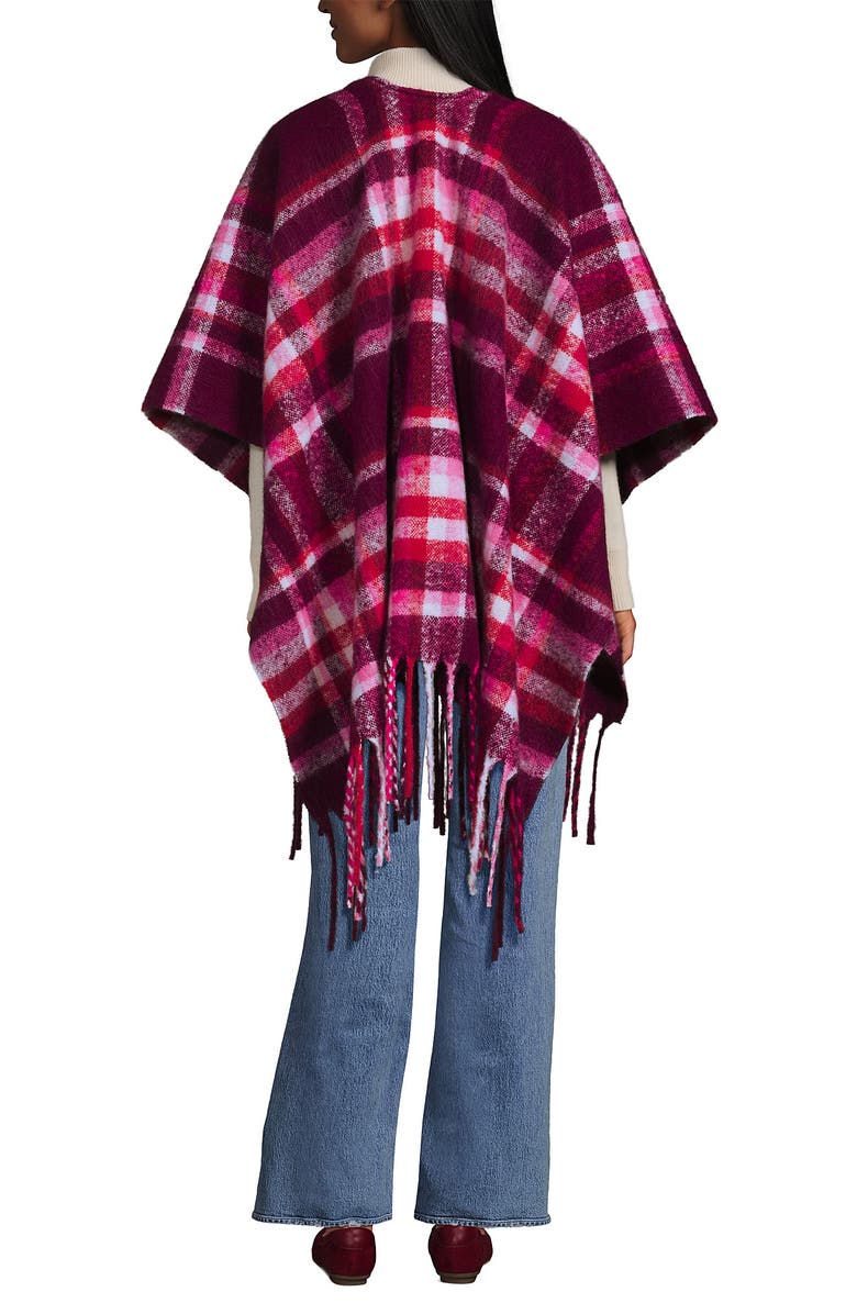 Lands' End Brushed Boucle Ruana, Alternate, color, Vivid Plum/Magenta Plaid