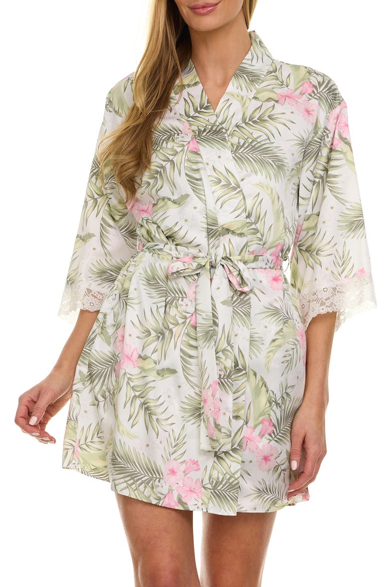 Sabrina Floral Print Satin Short Pajamas & Robe Set, Alternate, color, CREAM