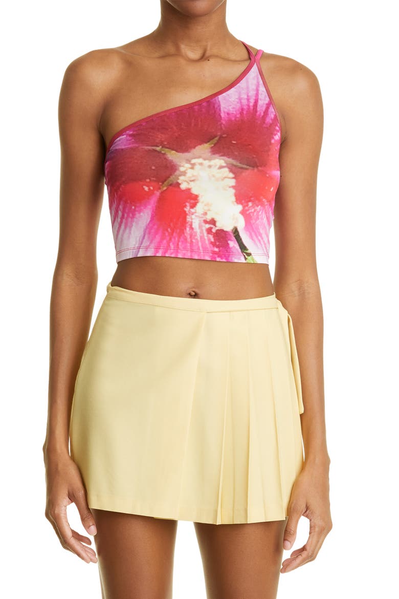 paloma—wool 水の風景プリント Bella hadidタンクトップ Paloma Wool Bella Hibiscus Print One-Shoulder Crop Top (Women