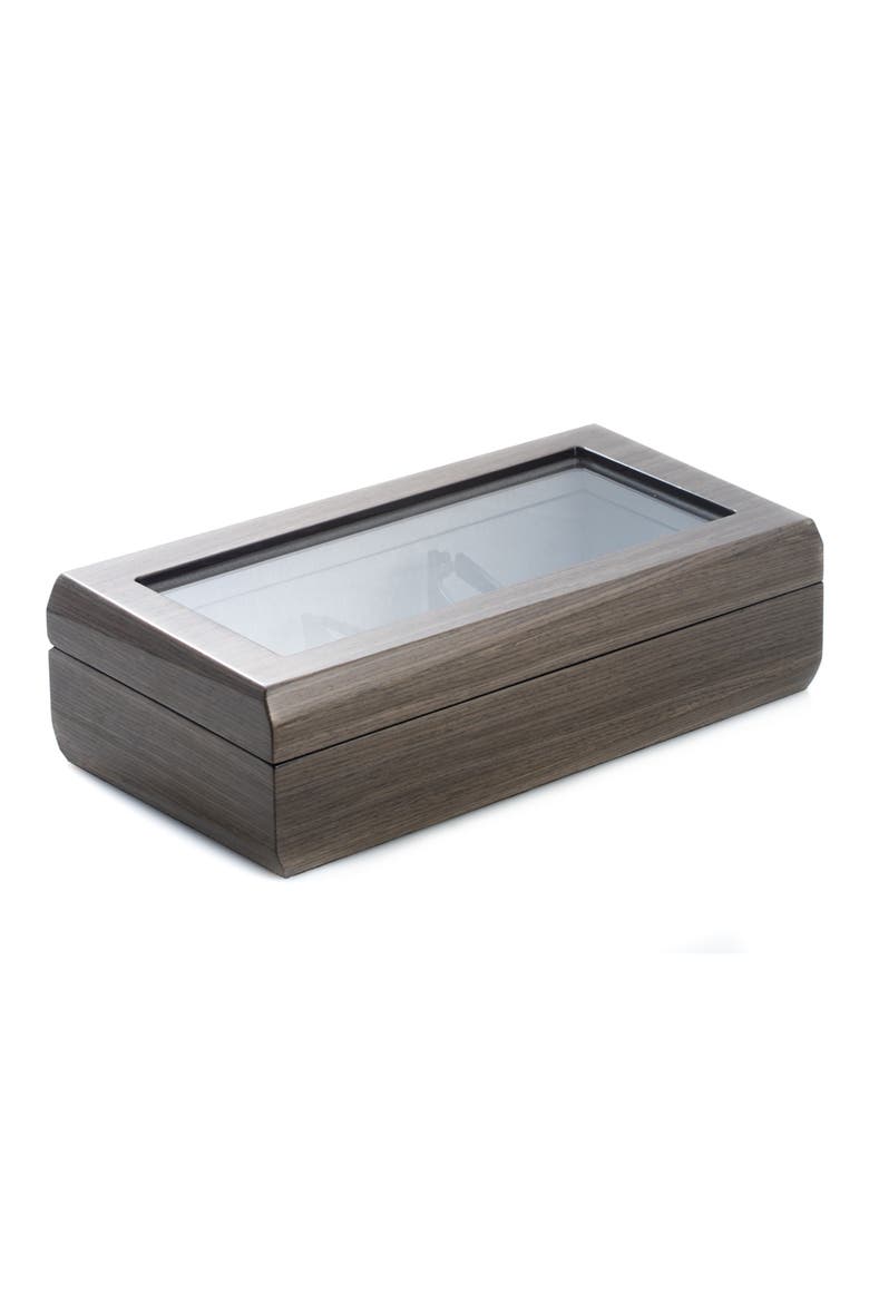 Gray Lacquered Wood Glasses Storage Case, Main, color, GREY