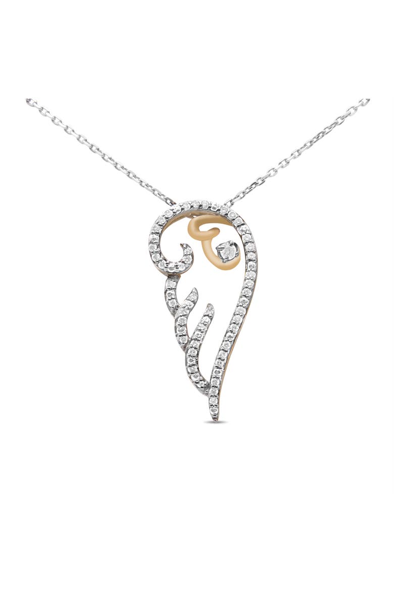 10K Yellow Gold over Silver 1/4 Cttw Diamond Angel Wing Pendant Necklace, Main, color, Yellow