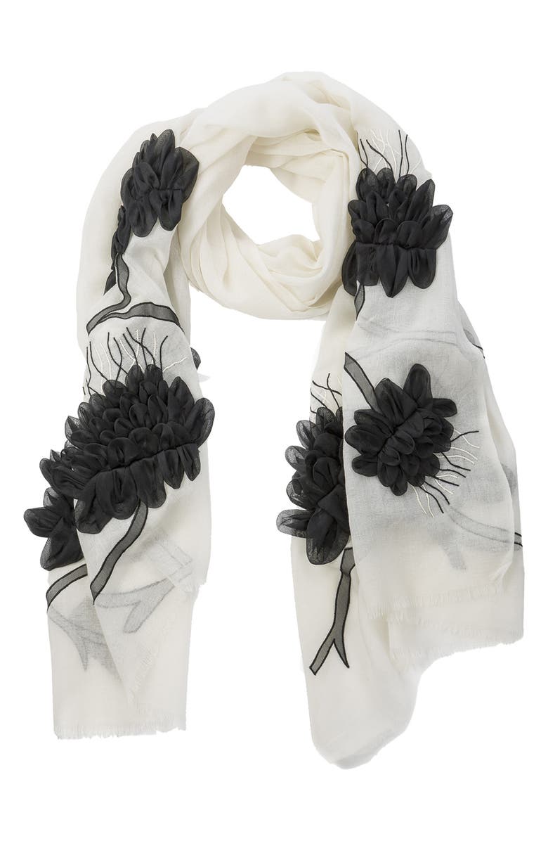 Ivory Floral Embroidered Scarf