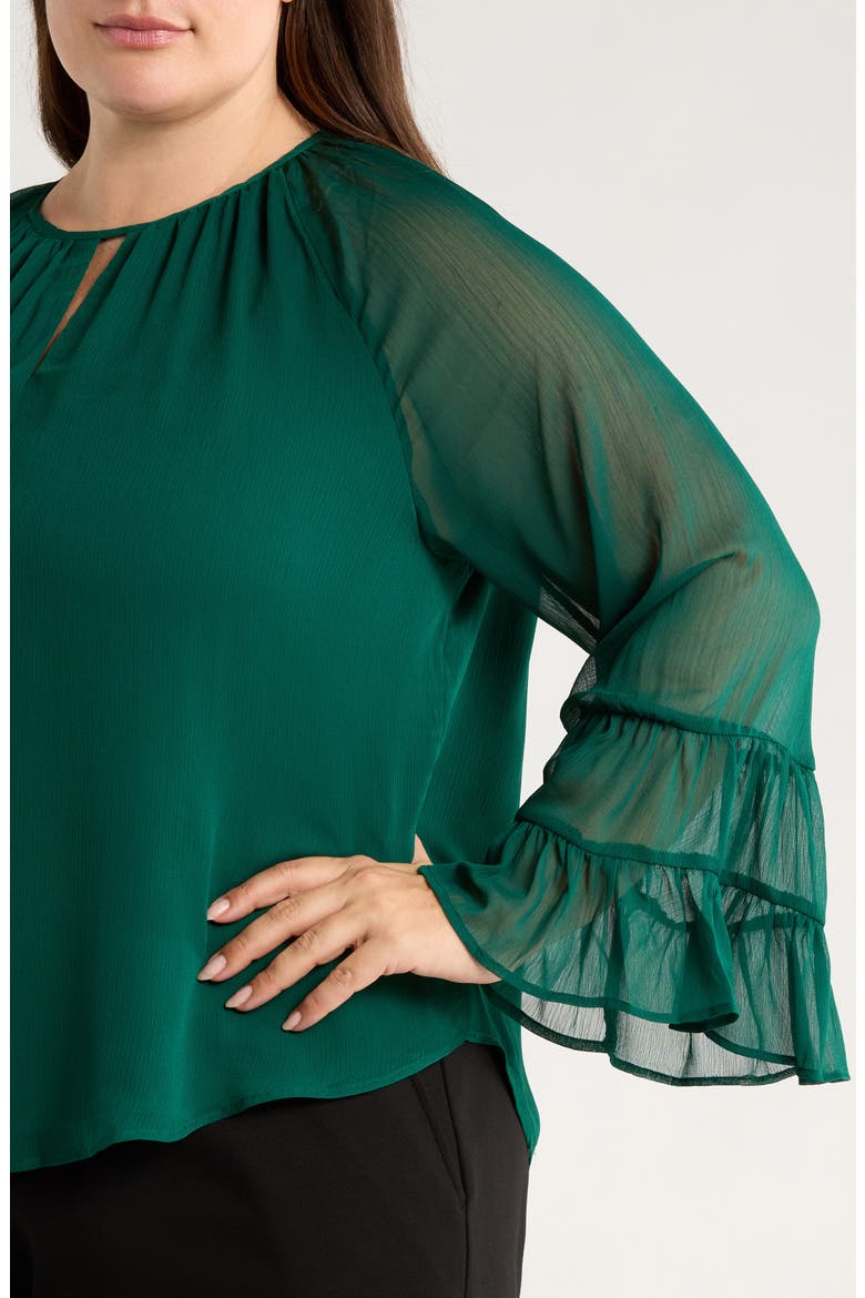 Keyhole Tiered Long Sleeve Top, Alternate, color, DARK FOREST