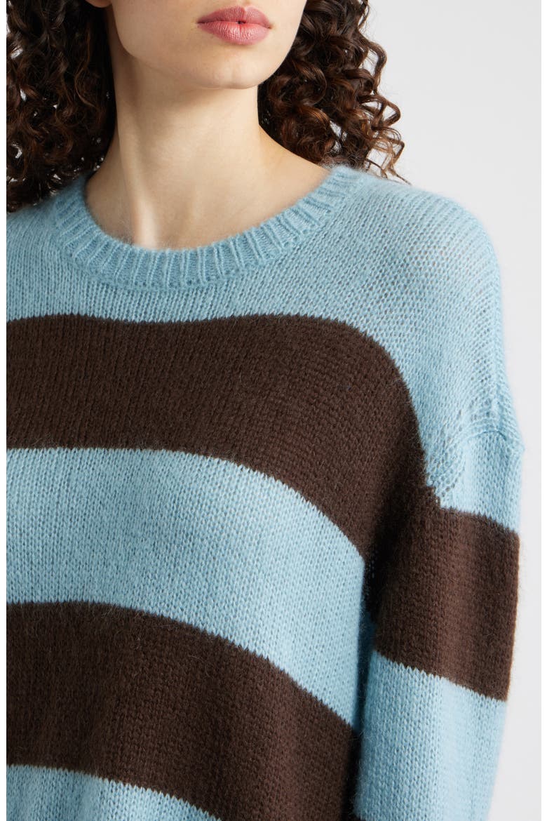 Fuzzy Stripe Crewneck Sweater, Alternate, color, MOCHA MULTI