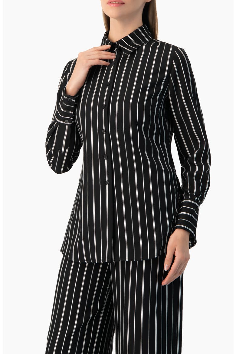 Pinstripe Fitted Long-Sleeve Button-Front Shirt, Alternate, color, Black