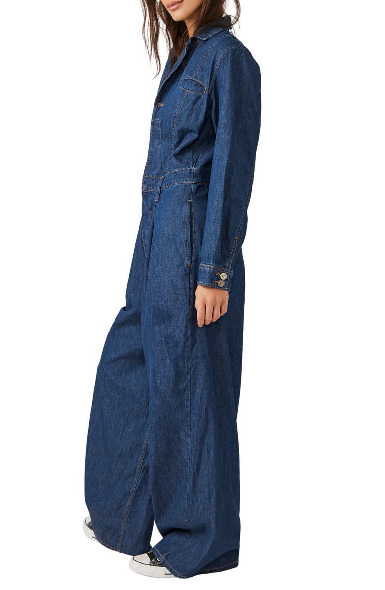 Free People The Franklin Long Sleeve Denim Jumpsuit, Alternate, color, 
