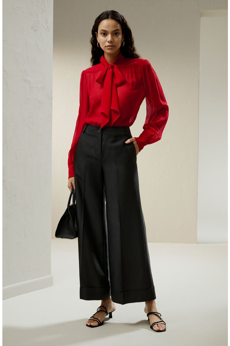 Women's Bow Tie Silk Jasmine Blouse, Alternate, color, Pomegranate Red