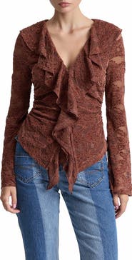 Avec Les Filles Ruffled Lace Top