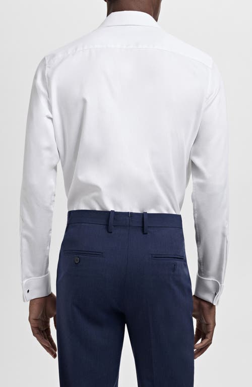 Mango Slim Fit Cotton Herringbone Suit Button-up Shirt In White