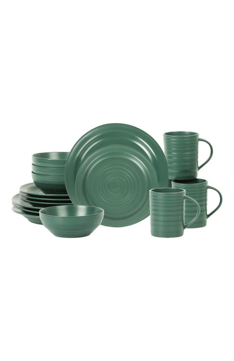 Orbit Stoneware 16-Piece Dinnerware Set with Cereal Bowls and Mugs