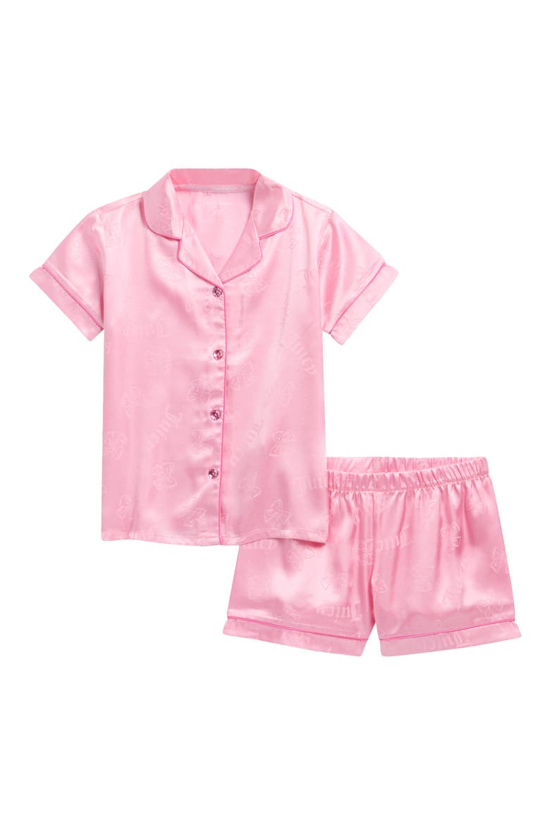 Kids' Logo Jacquard Two-Piece Satin Short Pajamas, Main, color, SWEET PEONY