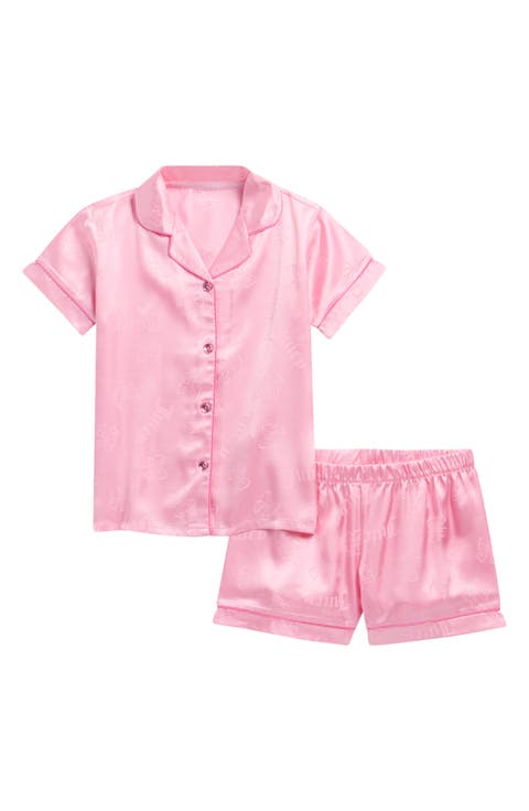 Kids' Logo Jacquard Two-Piece Satin Short Pajamas