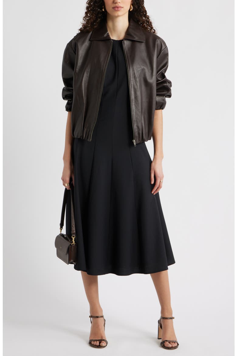 Seamed Wool Blend Midi Dress, Alternate, color, BLACK