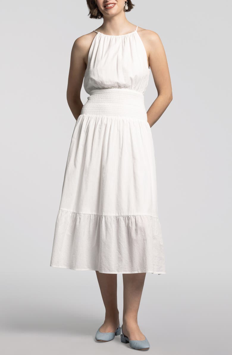 WEEKEND LOS ANGELES Felicity Smock Waist Cotton Dress, Alternate, color, Blanc