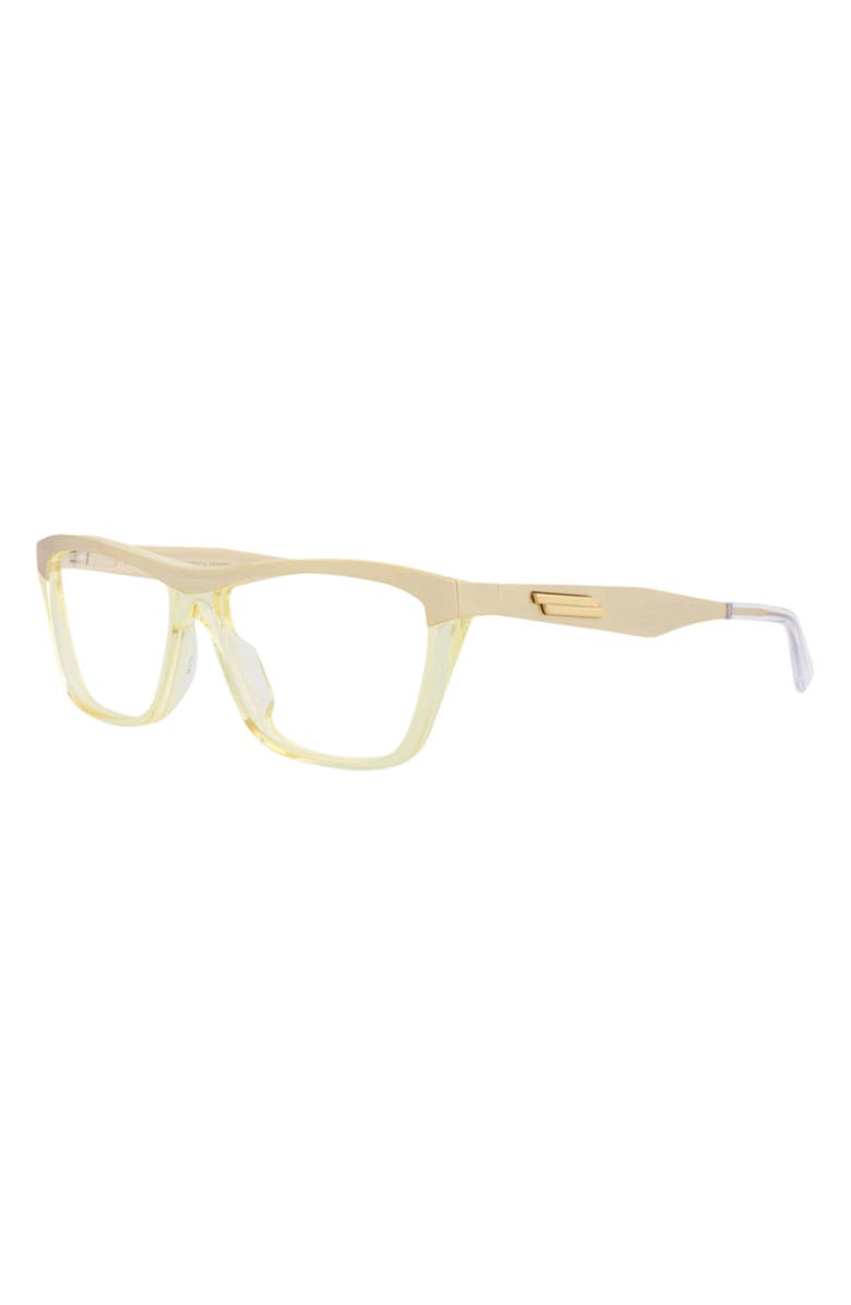 Bottega Veneta 57mm Rectangular Optical Glasses, Alternate, color, Gold Gold Transparent