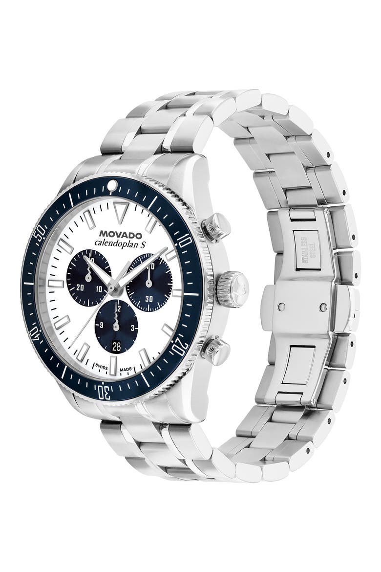 Calendoplan Chronograph Bracelet Watch, 42mm, Alternate, color, WHITE