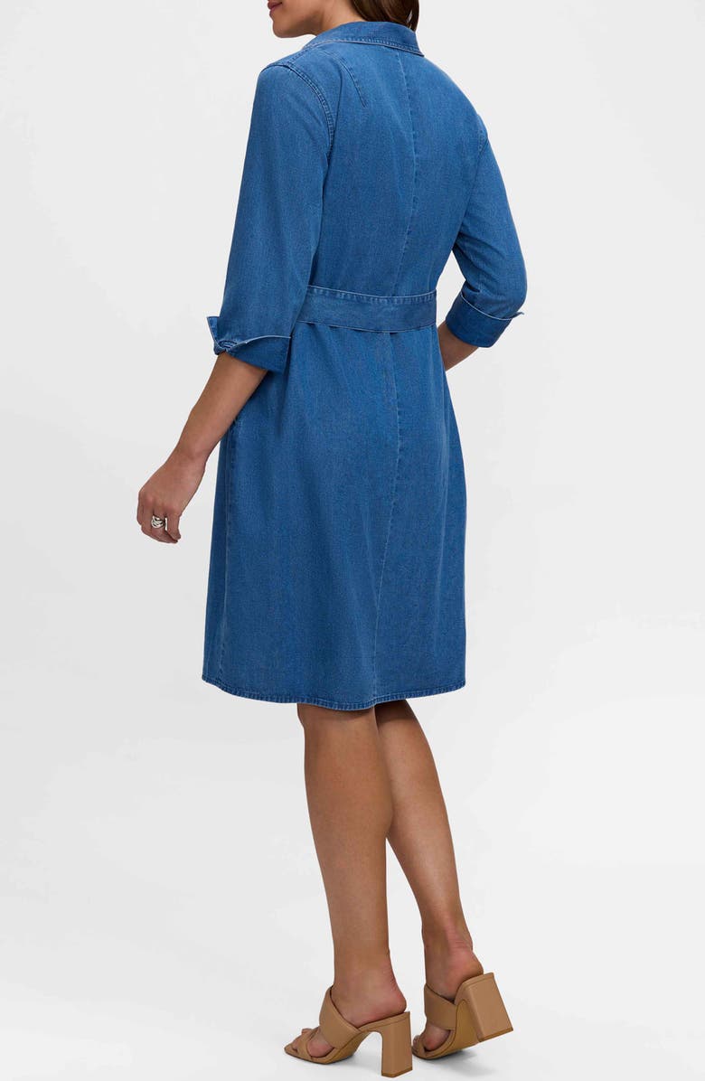 Foxcroft Agnes Tie Waist Denim Shirtdress, Alternate, color, Medium Wash Blue