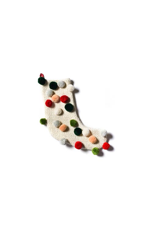 Ecru Knit Stocking with Pom Poms