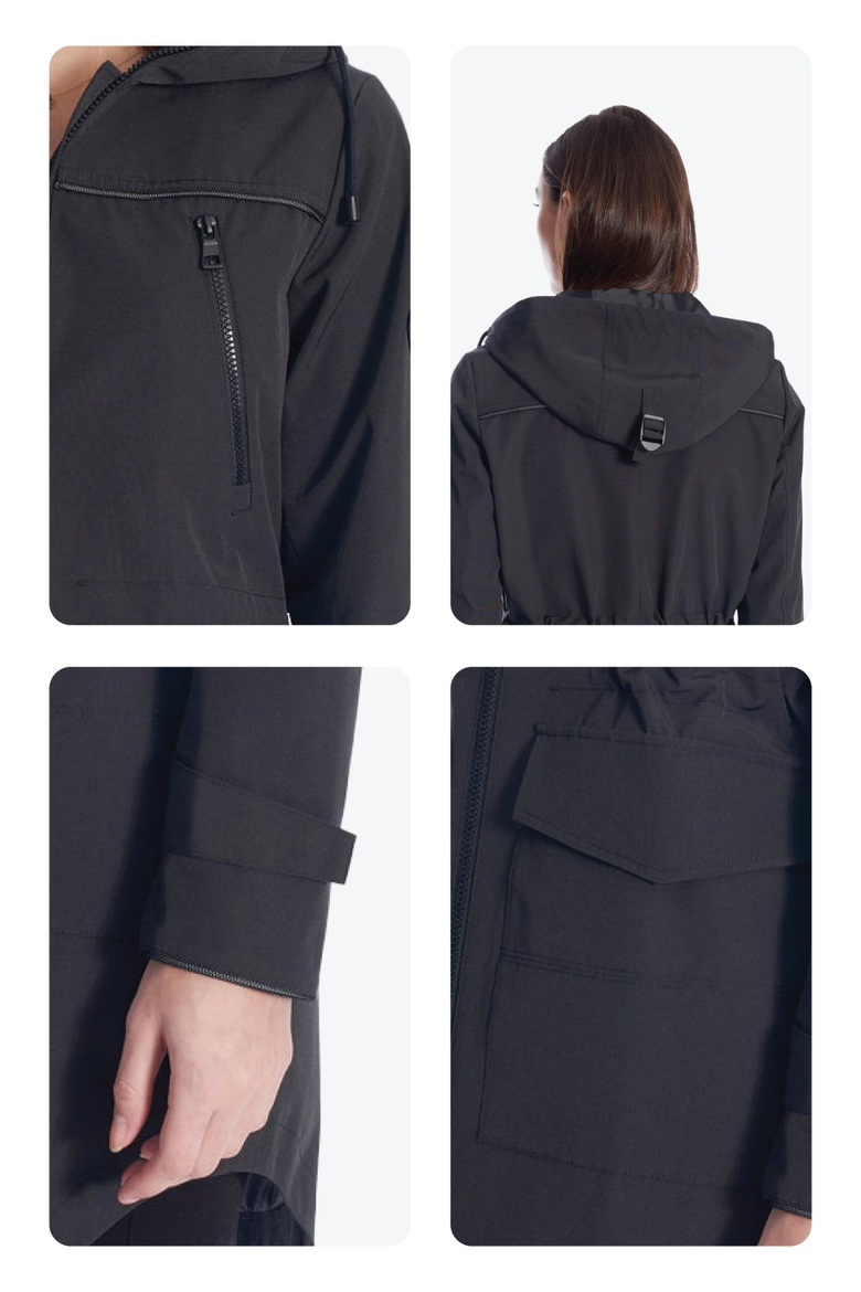Kusawa - Mid-length Hooded Drawstring-Waist Raincoat, Alternate, color, Black