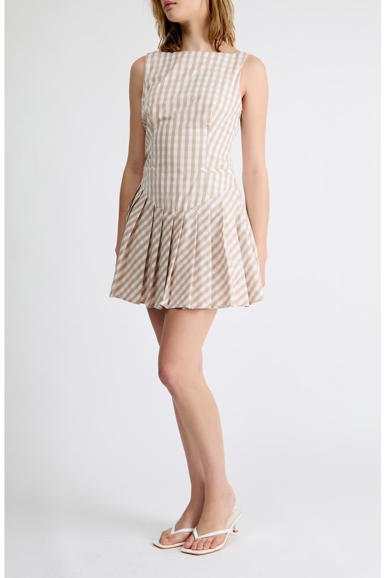 Ivy Gingham Minidress, Alternate, color, BEIGE GINGHAM