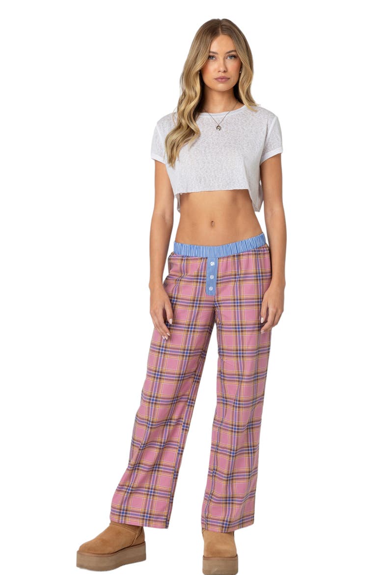 Plaid Lounge Pants, Alternate, color, PINK