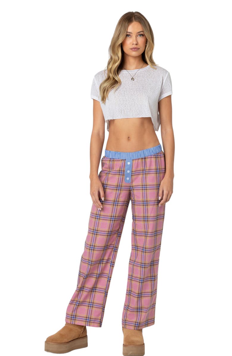 EDIKTED Plaid Lounge Pants, Alternate, color, Pink