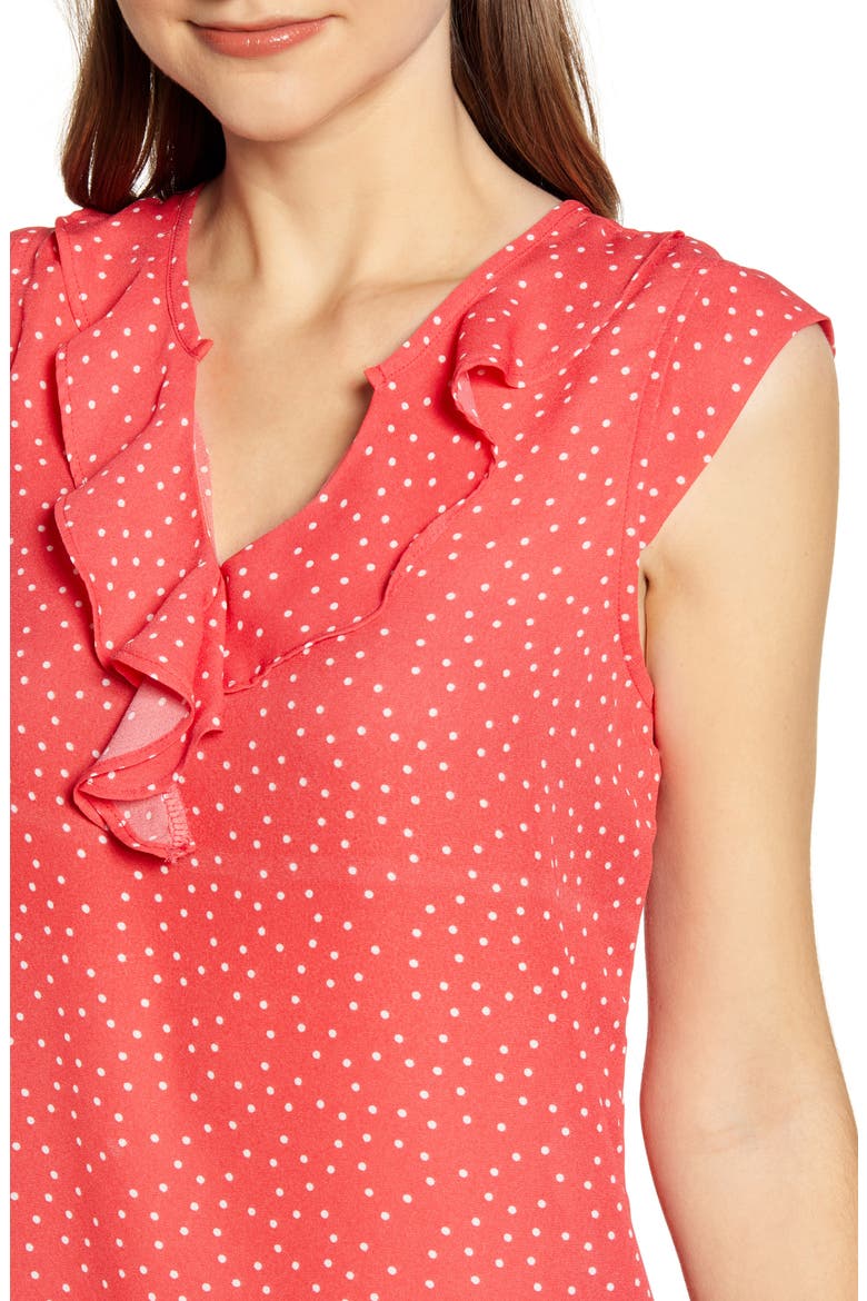 Gibson x International Women's Day Fancy Ashley Ruffle Detail Cap Sleeve Blouse, Alternate, color, CORAL MINI DOT