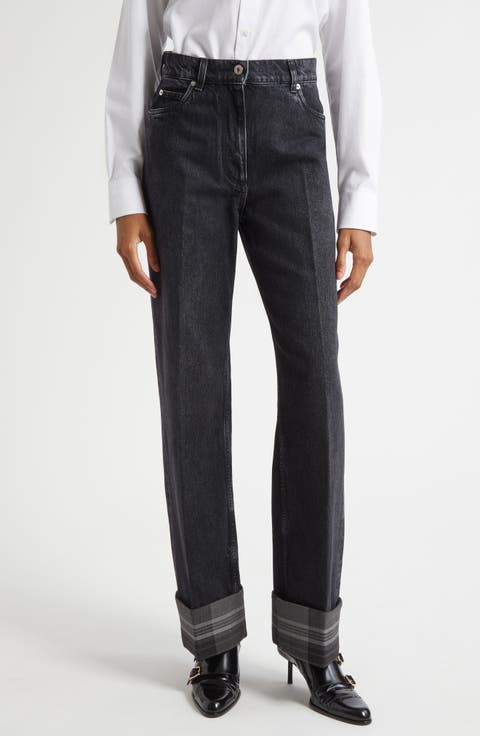 Contrast Cuff Straight Leg Jeans