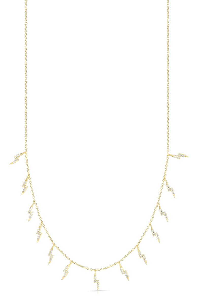 Cubic Zirconia Pavé Lightning Charm Necklace, Main, color, GOLD